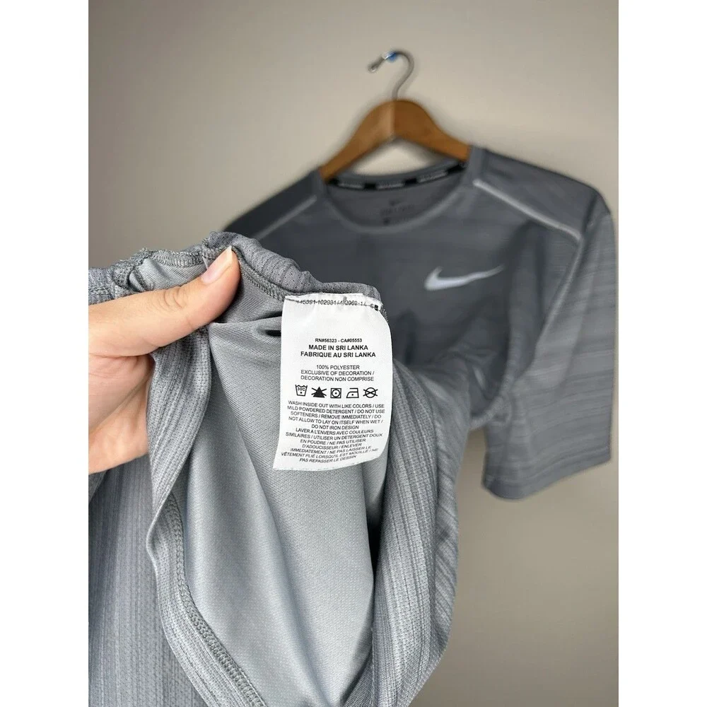 Nike Mens Size Large Dri Fit Milley Gray Reflective Training Running Gym T-Shirt
